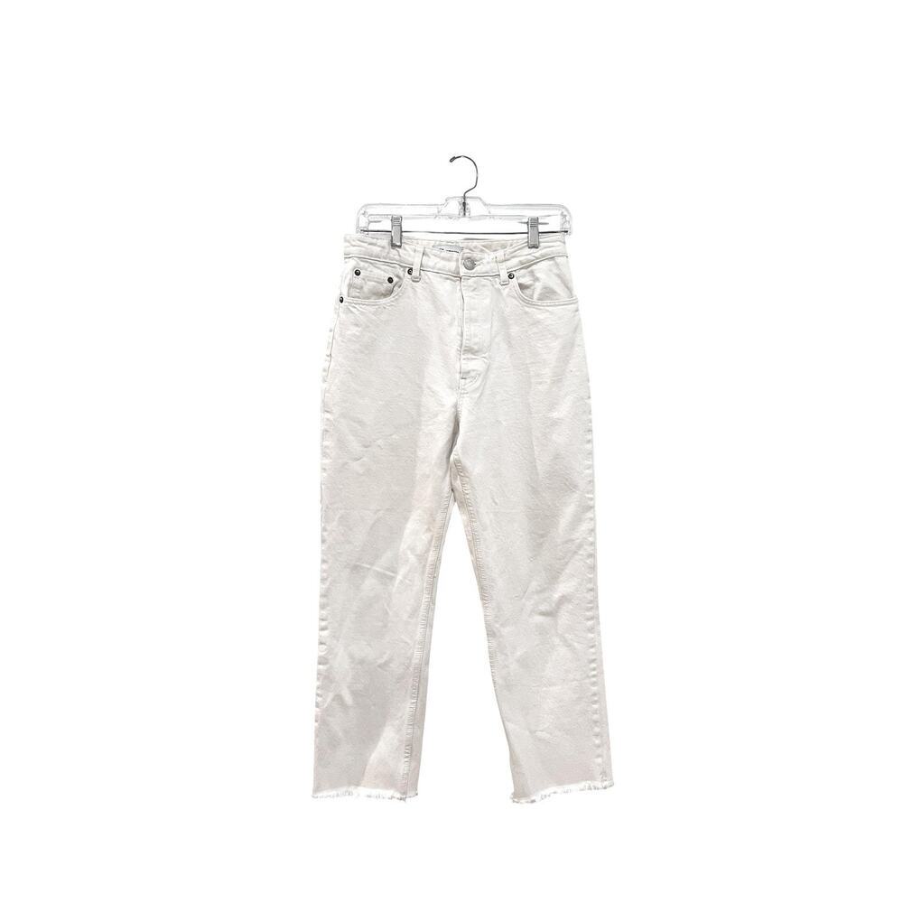 Zara Jeans Womens 8 Off White High Rise Straight Leg Ankle Length Raw Hem
